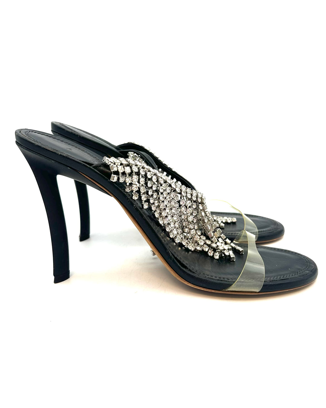 Silver Fringe and Black Leather Heels - Size 40