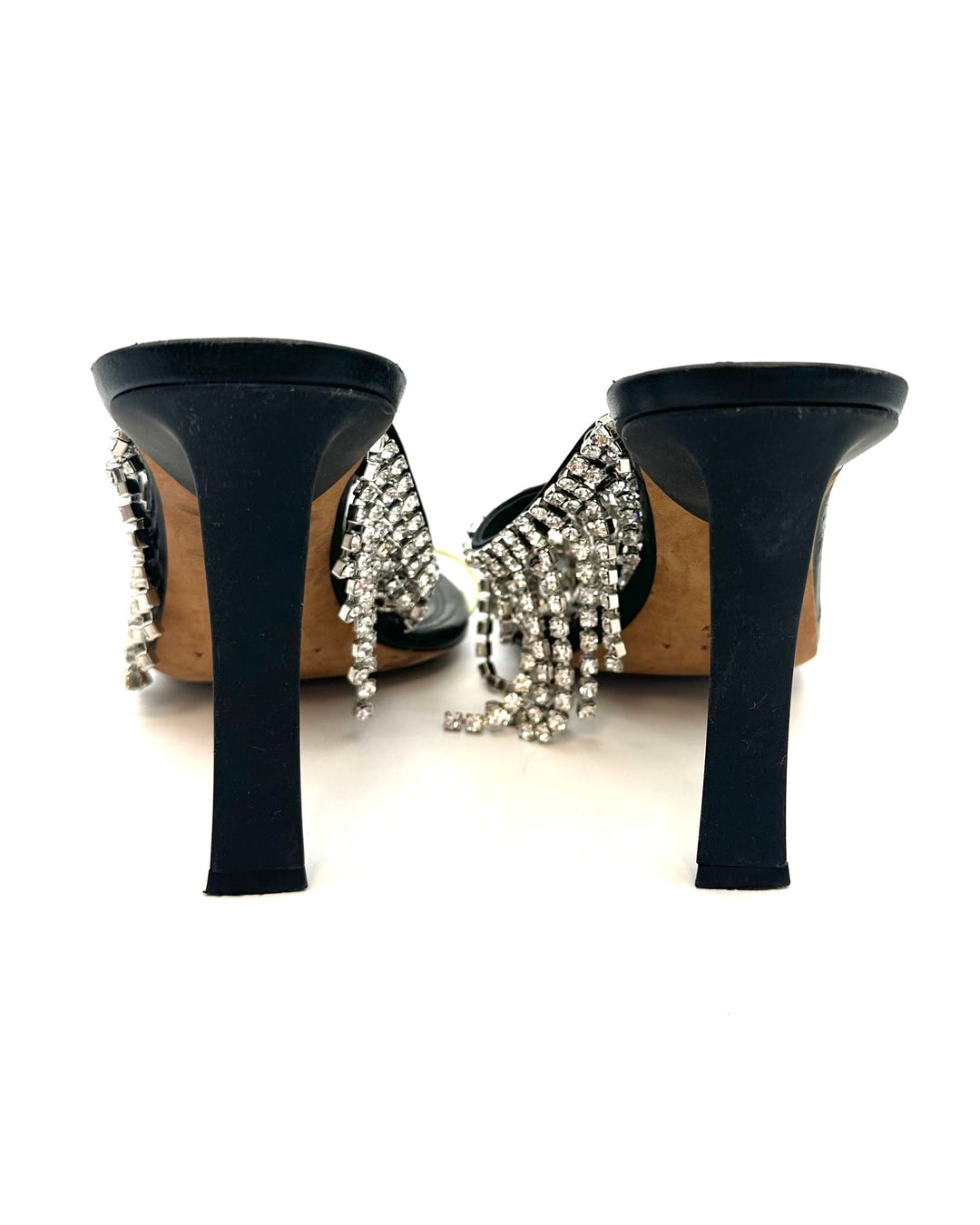 Silver Fringe and Black Leather Heels - Size 40