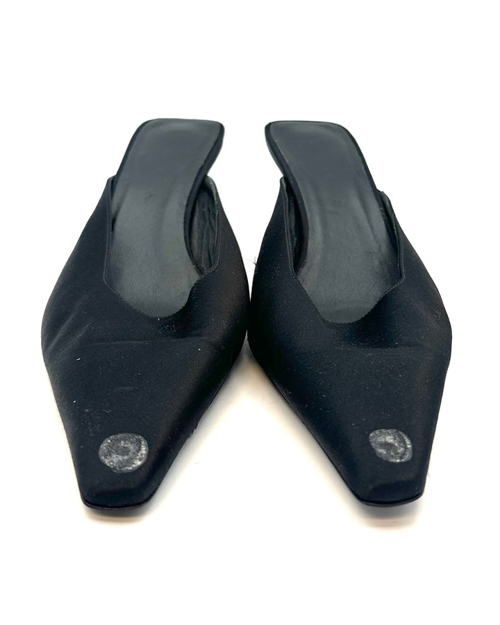 Black Satin Kitten Heels - Size 40