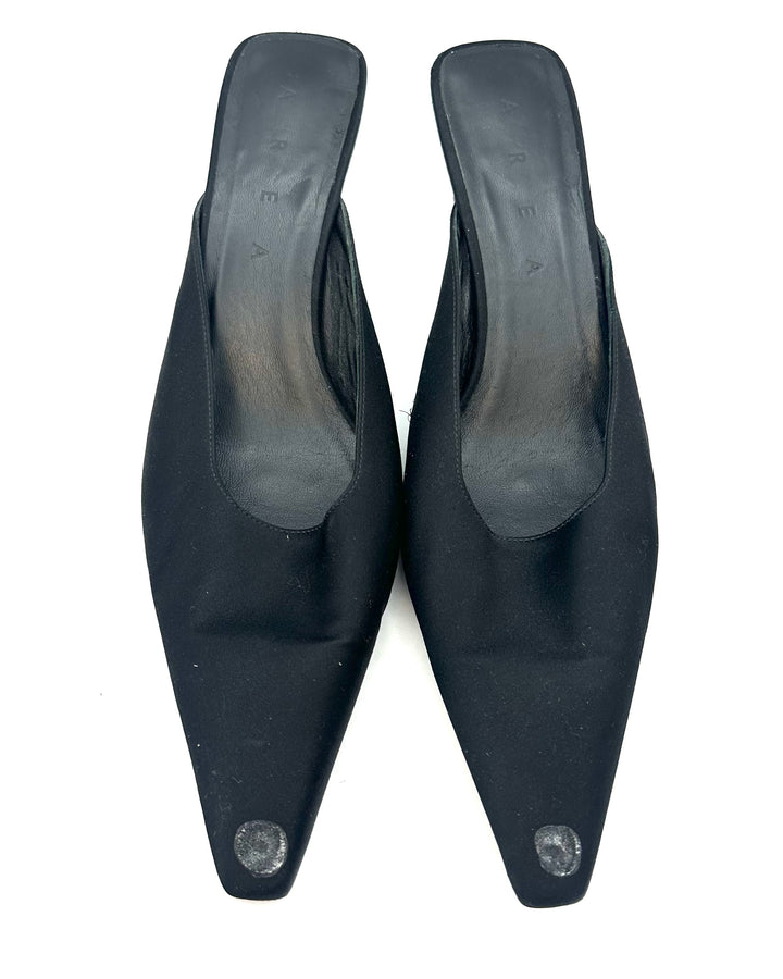Black Satin Kitten Heels - Size 40