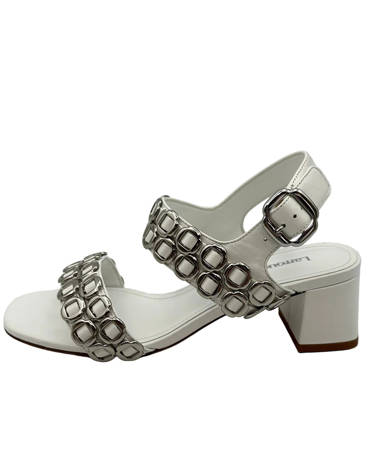 White and Silver Buckle Sandals - Size 6.5
