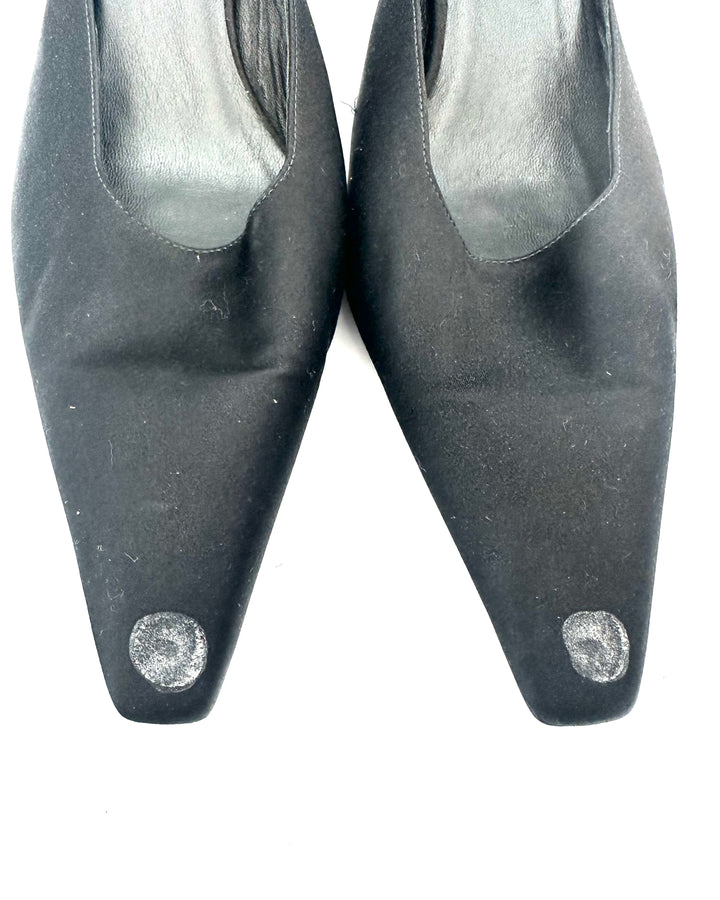 Black Satin Kitten Heels - Size 40
