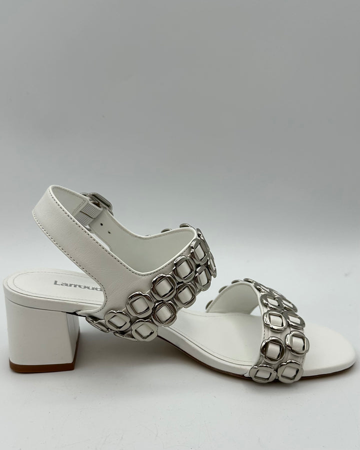 White and Silver Buckle Sandals - Size 6.5
