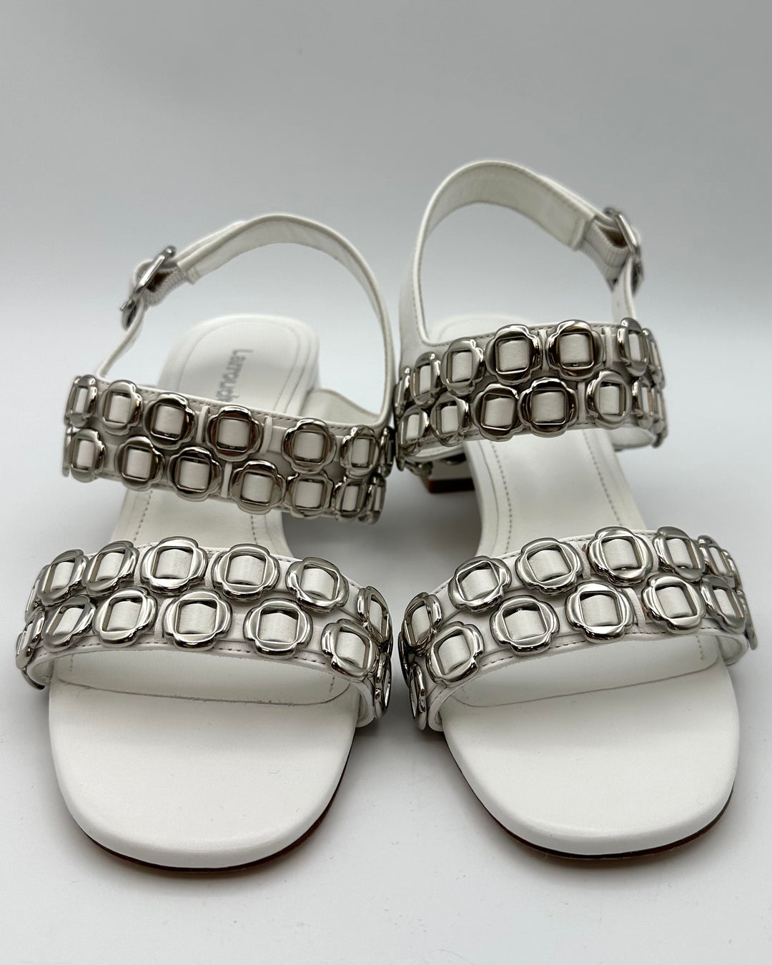 White and Silver Buckle Sandals - Size 6.5