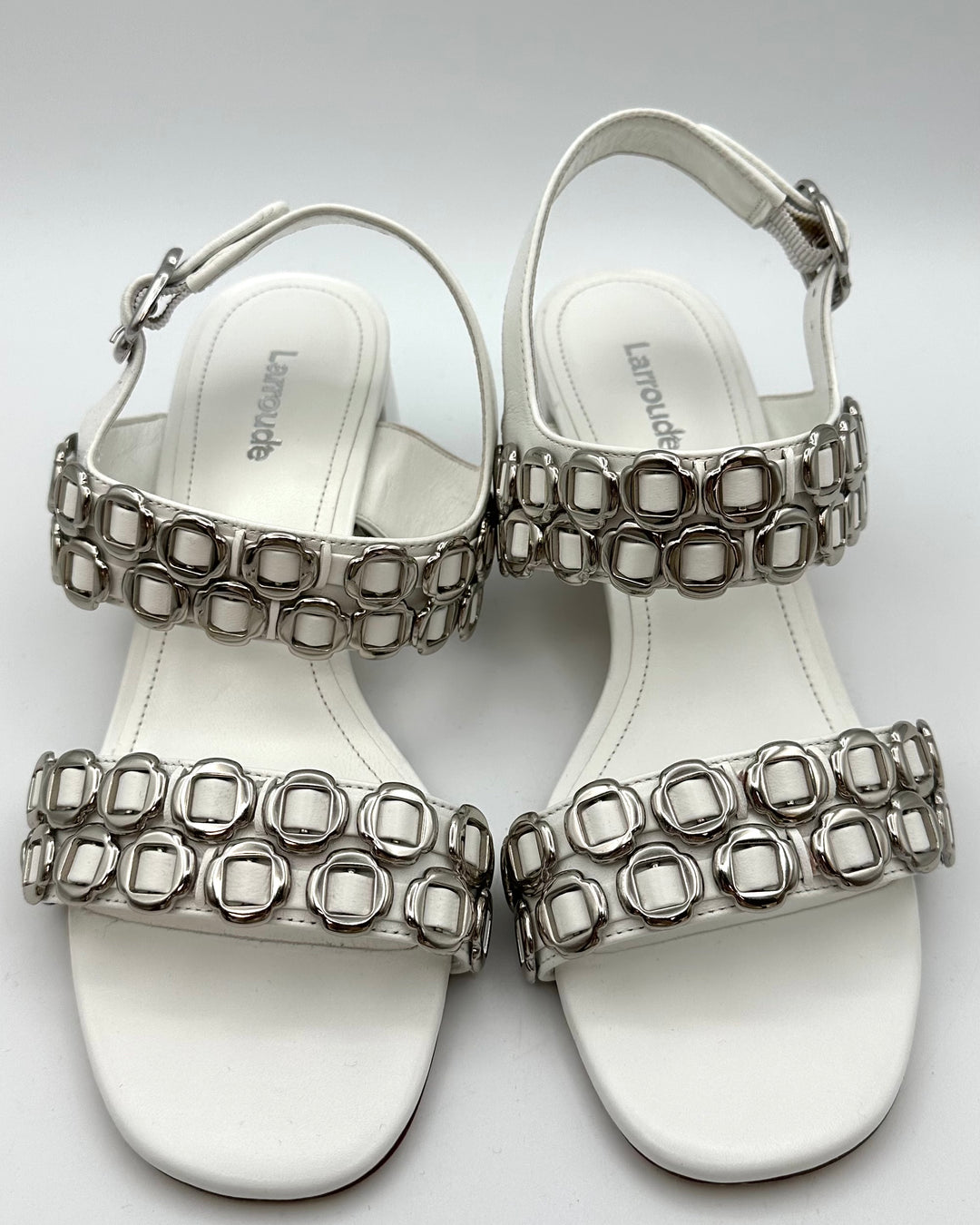White and Silver Buckle Sandals - Size 6.5