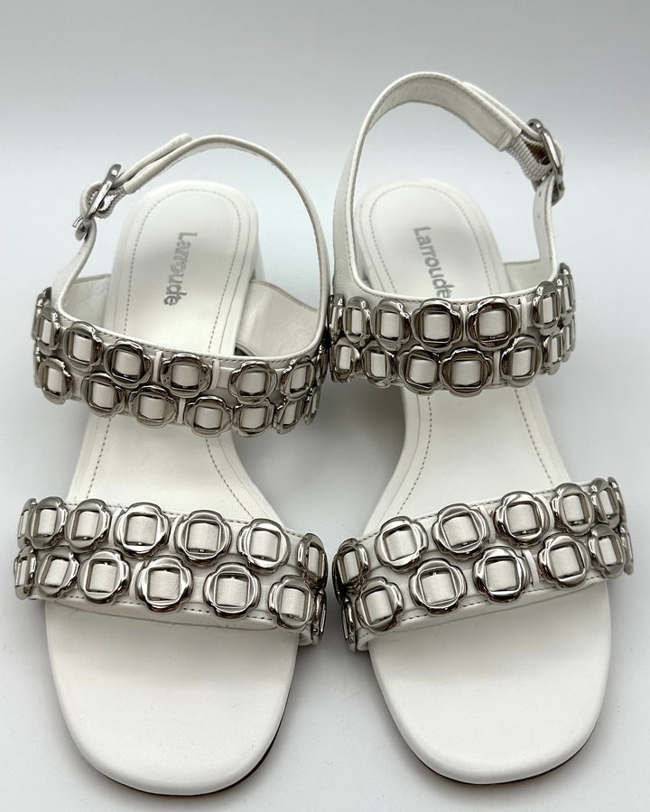 White and Silver Buckle Sandals - Size 6.5