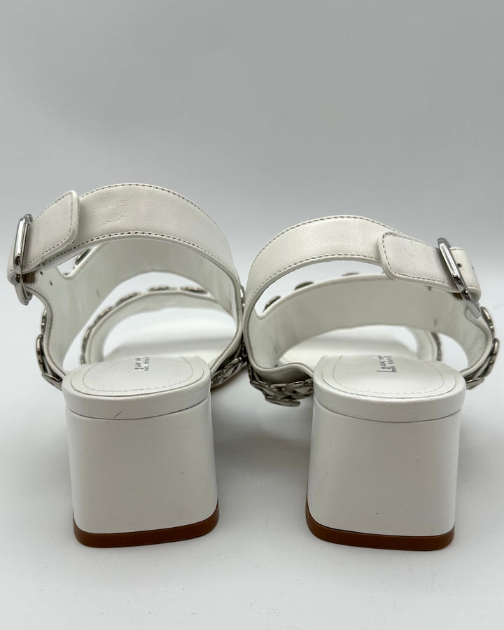 White and Silver Buckle Sandals - Size 6.5