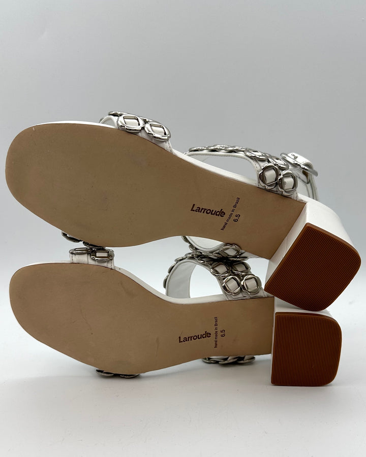 White and Silver Buckle Sandals - Size 6.5