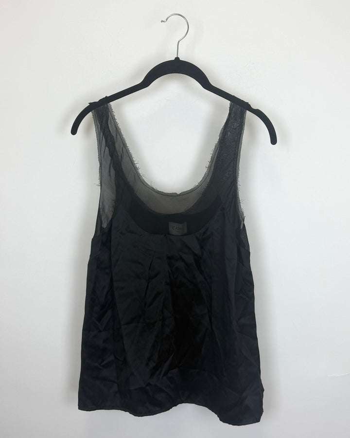 Black Sheer Trim Tank Top - Size 2/4