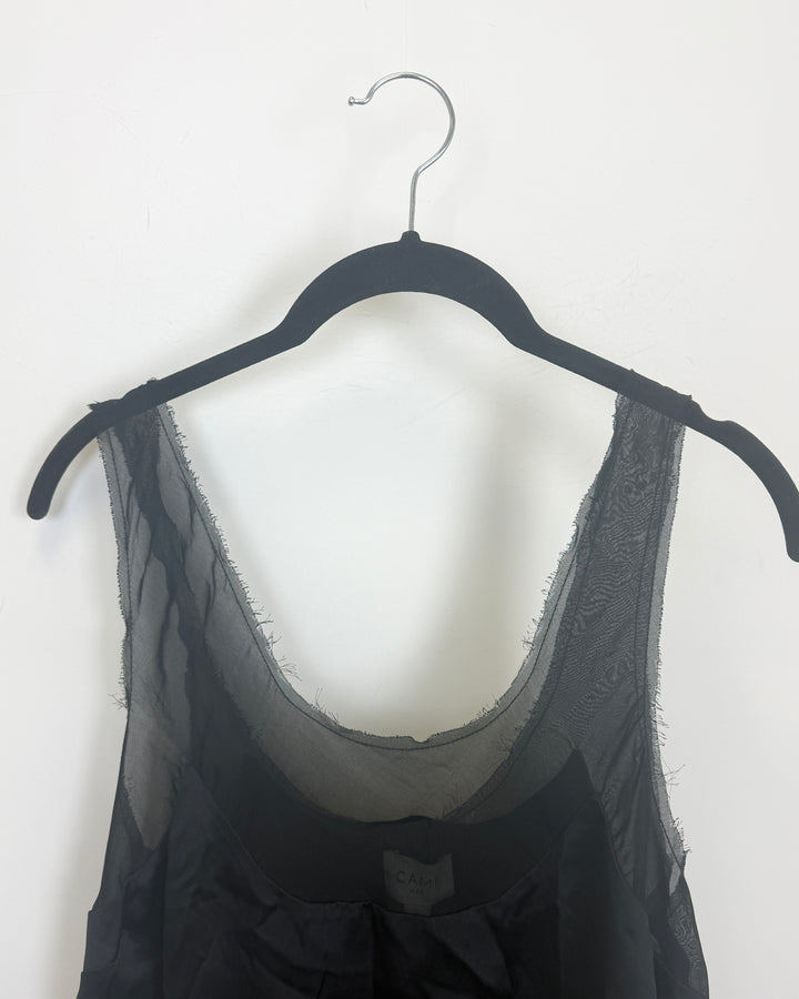 Black Sheer Trim Tank Top - Size 2/4