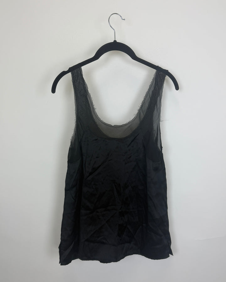 Black Sheer Trim Tank Top - Size 2/4