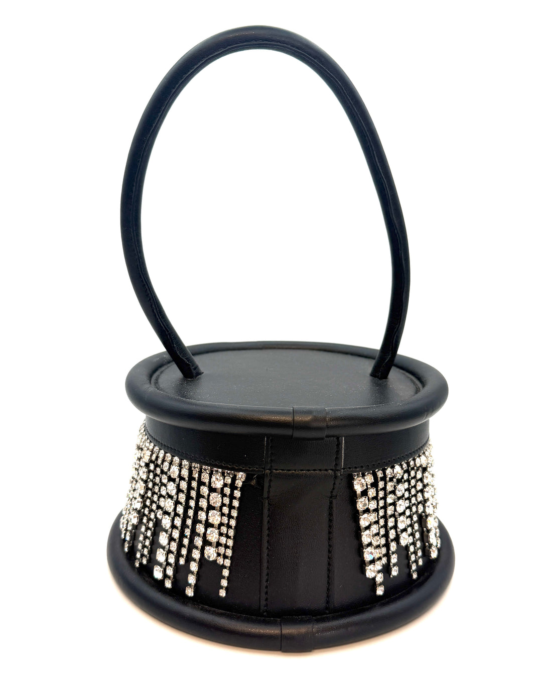Black with Rhinestone Fringe Round Handbag