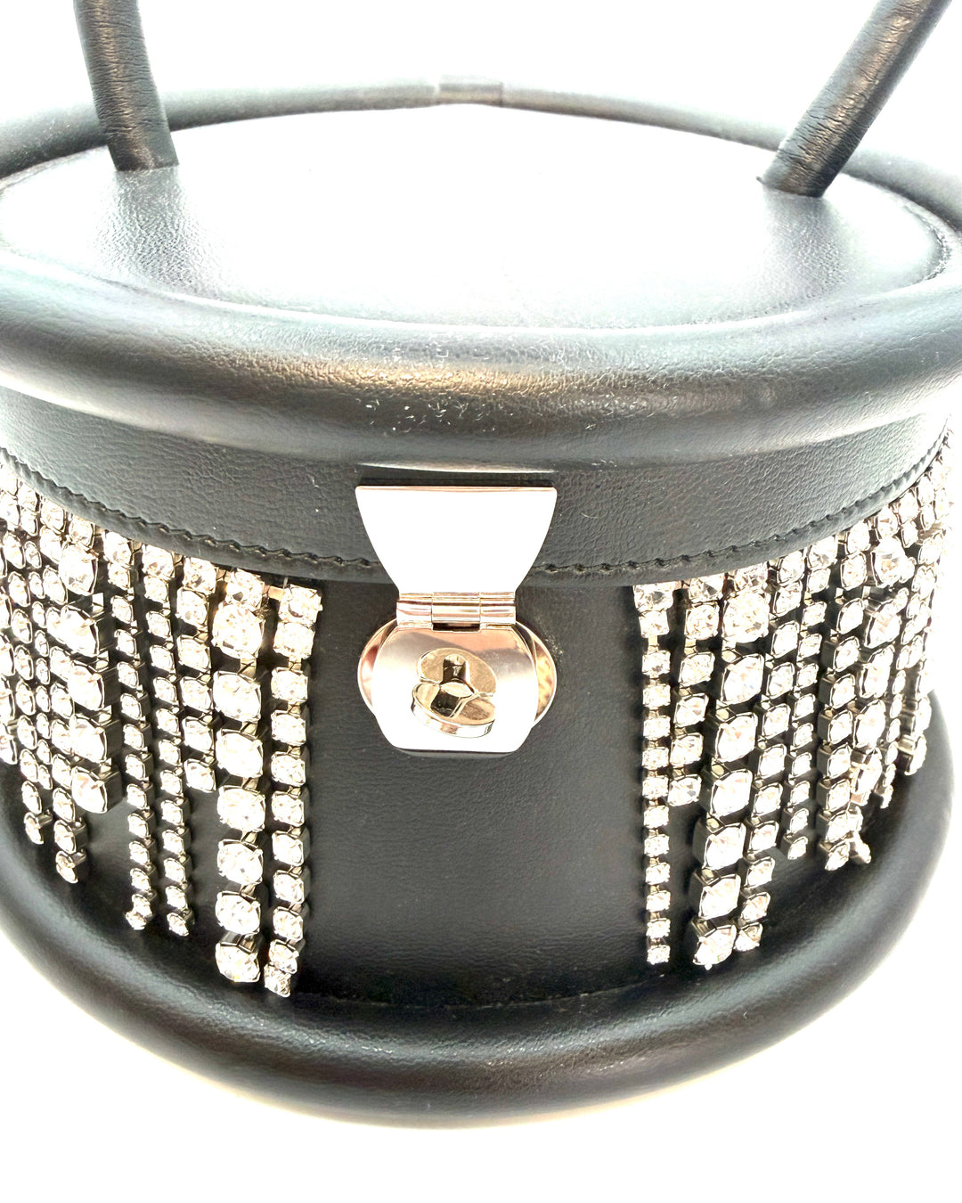 Black with Rhinestone Fringe Round Handbag