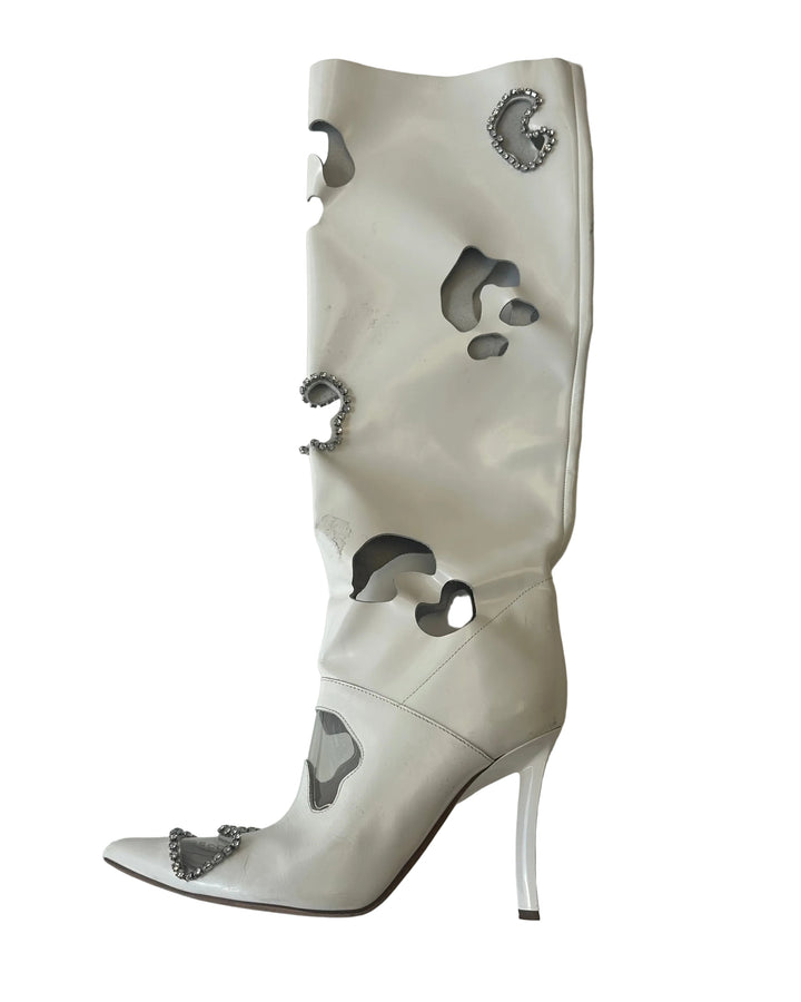White Cutout Boots - Size 41