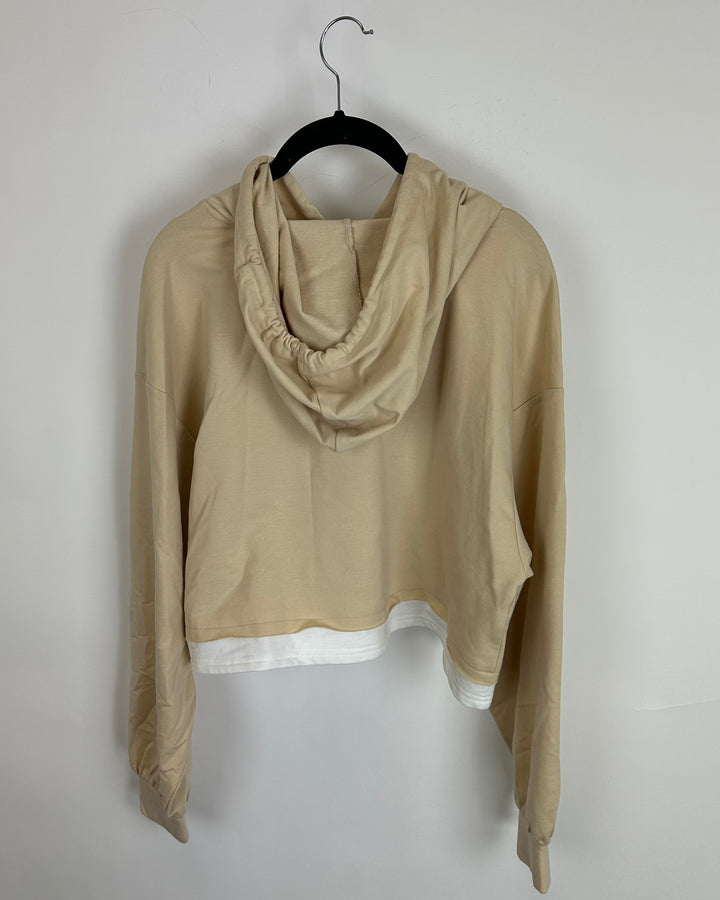 Beige Cropped Graphic Hoodie - Size Medium