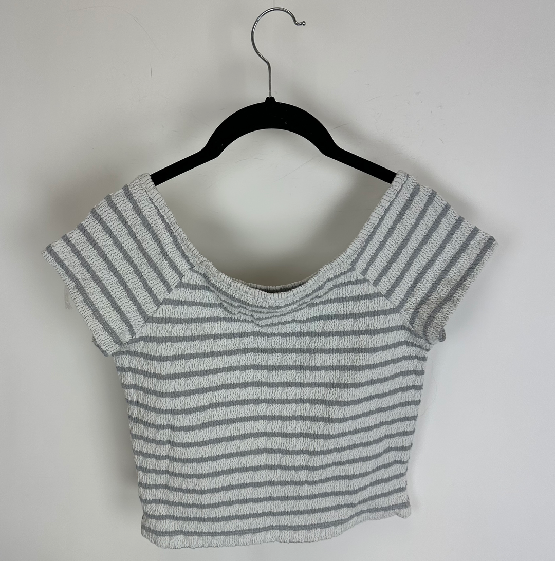 Grey & White Striped Top - Size Medium