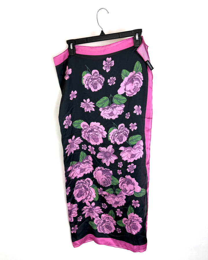 Black and Purple Floral Square Scarf