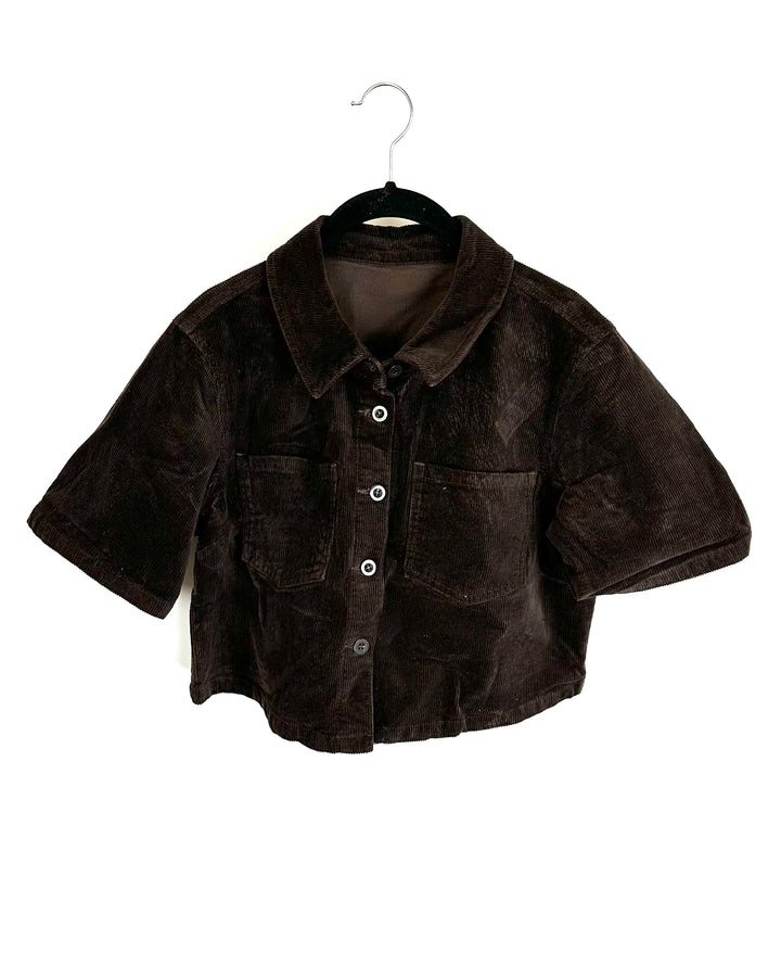 Brown Corduroy Cropped Shirt - Size 5