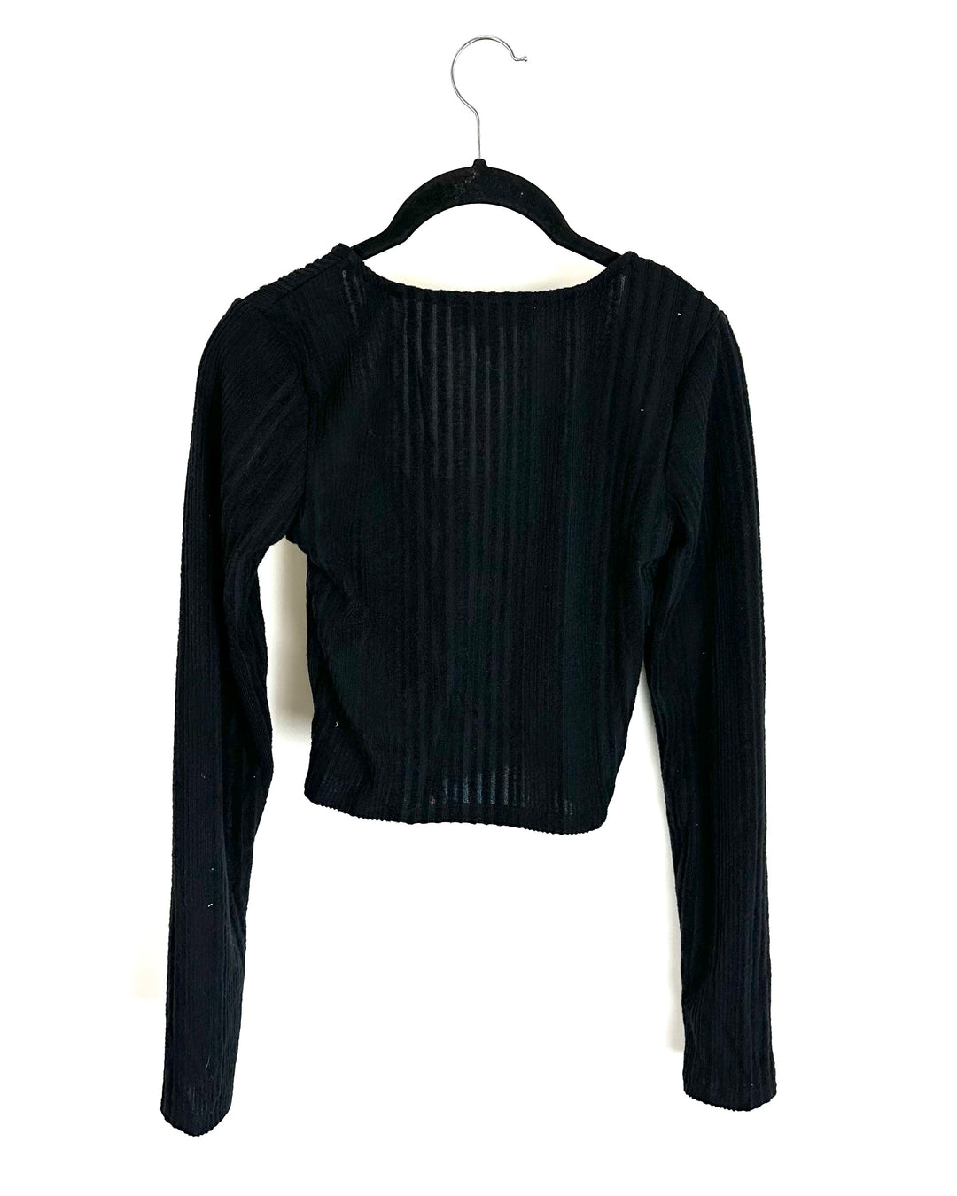 Black Ribbed Square Neck Top - Size Small