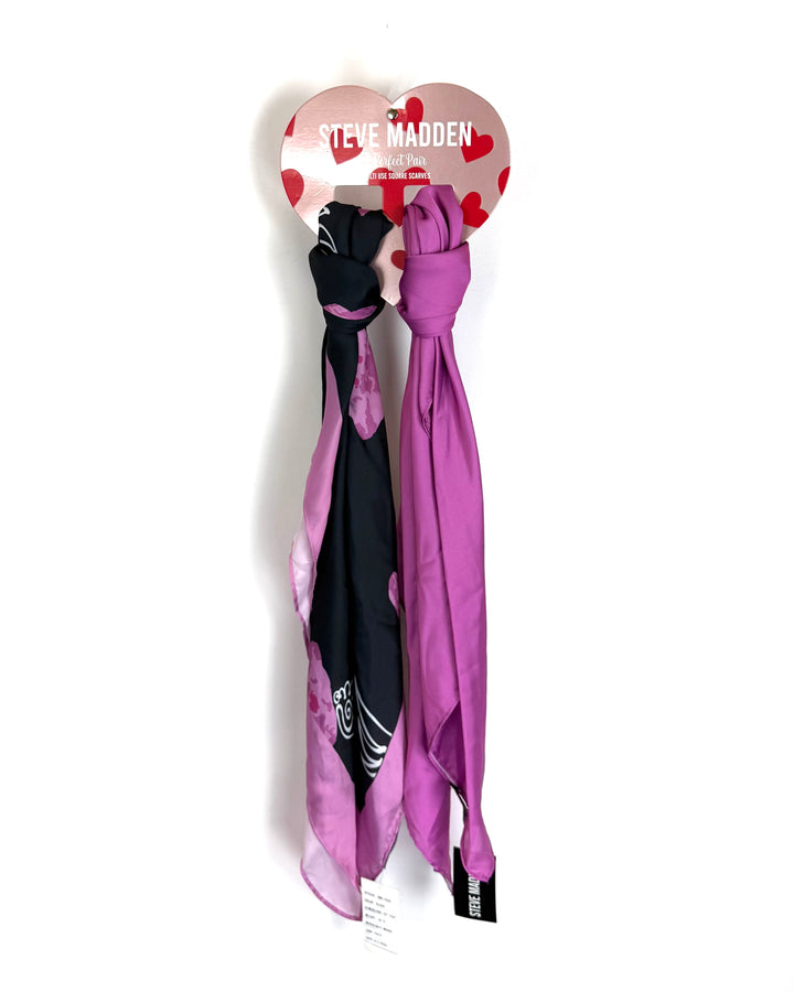 Black & Purple Hearts Multi Use Square Scarves