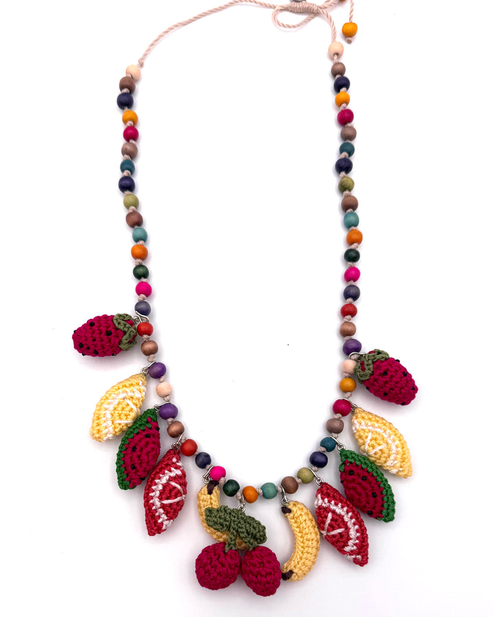 Multicolor Bead and Crochet Fruit Necklace