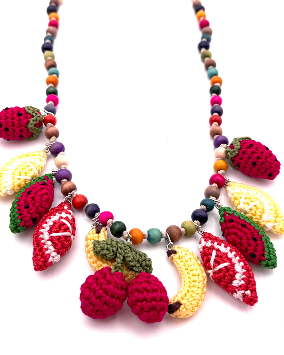 Multicolor Bead and Crochet Fruit Necklace