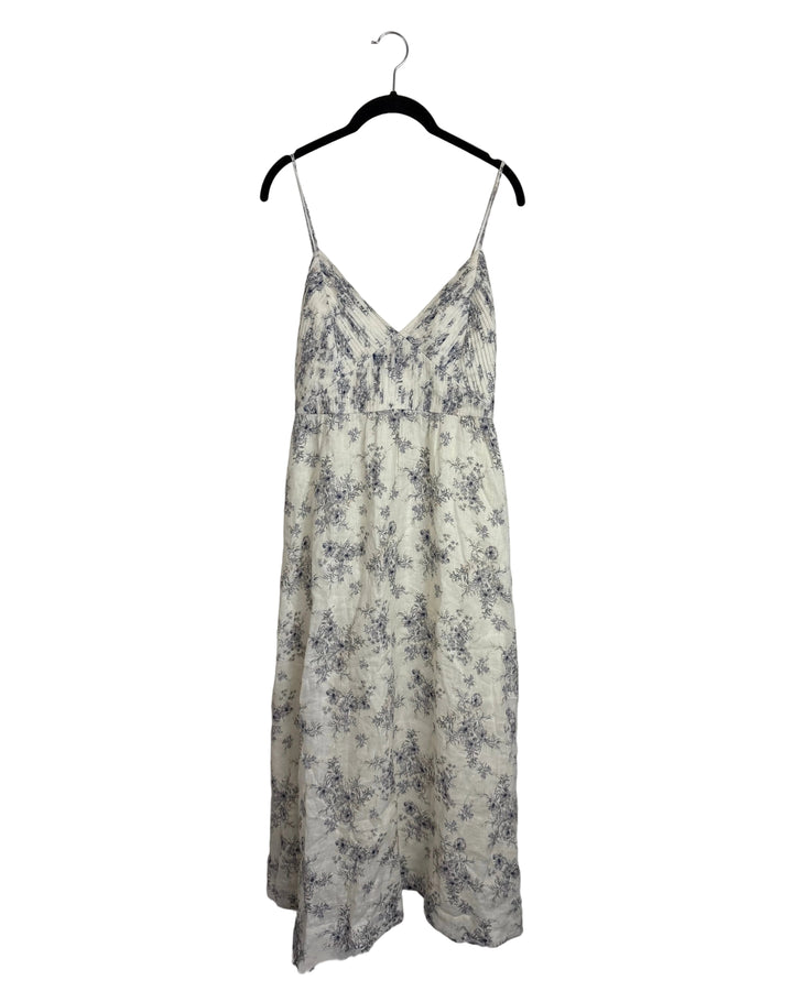 White Linen Floral Dress - Size 4