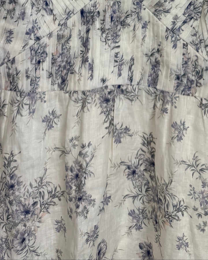 White Linen Floral Dress - Size 4