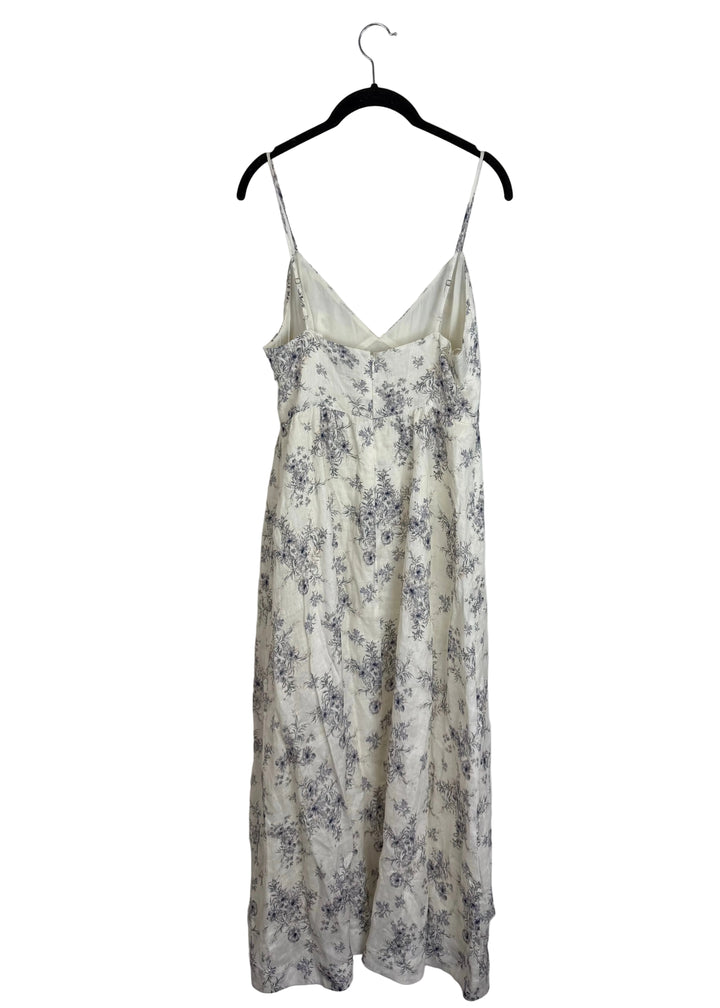 White Linen Floral Dress - Size 4