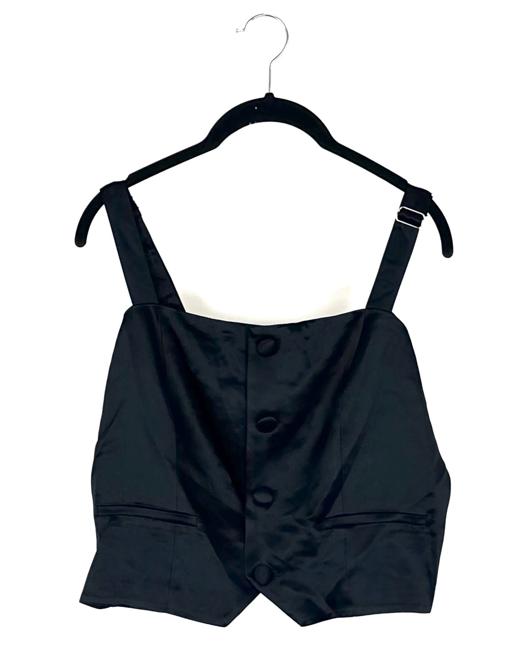 Black Cropped Button Vest Top- Size 10
