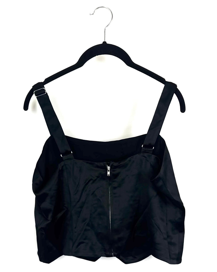Black Cropped Button Vest Top- Size 10