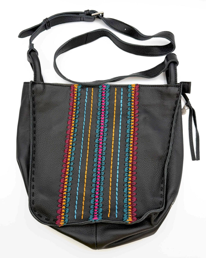 Black Crossbody Bag with Multicolor Stitch