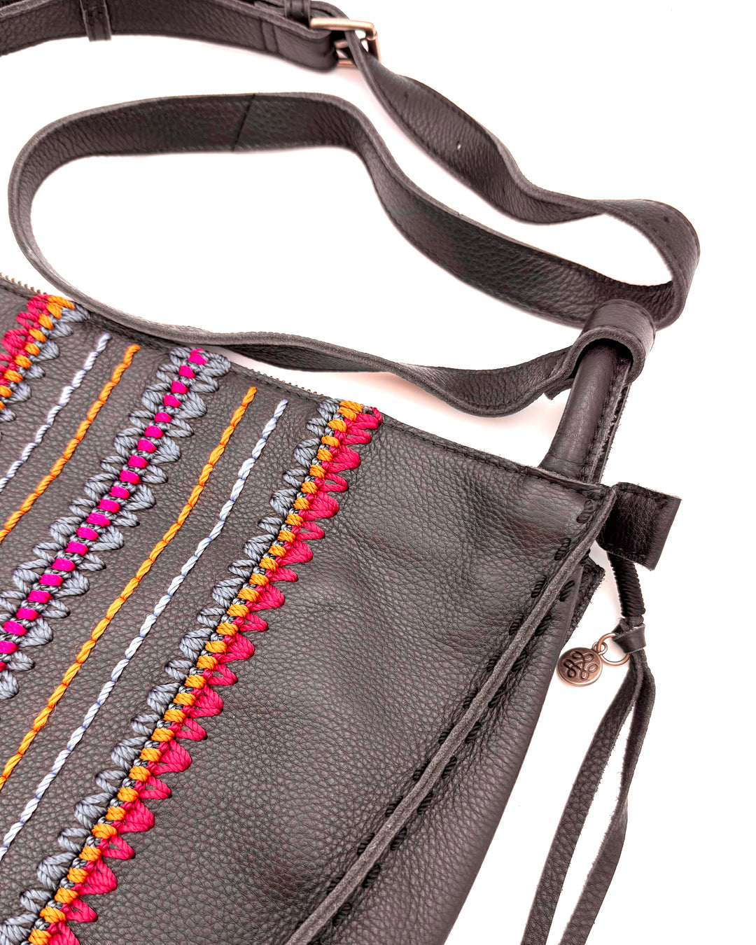 Black Crossbody Bag with Multicolor Stitch
