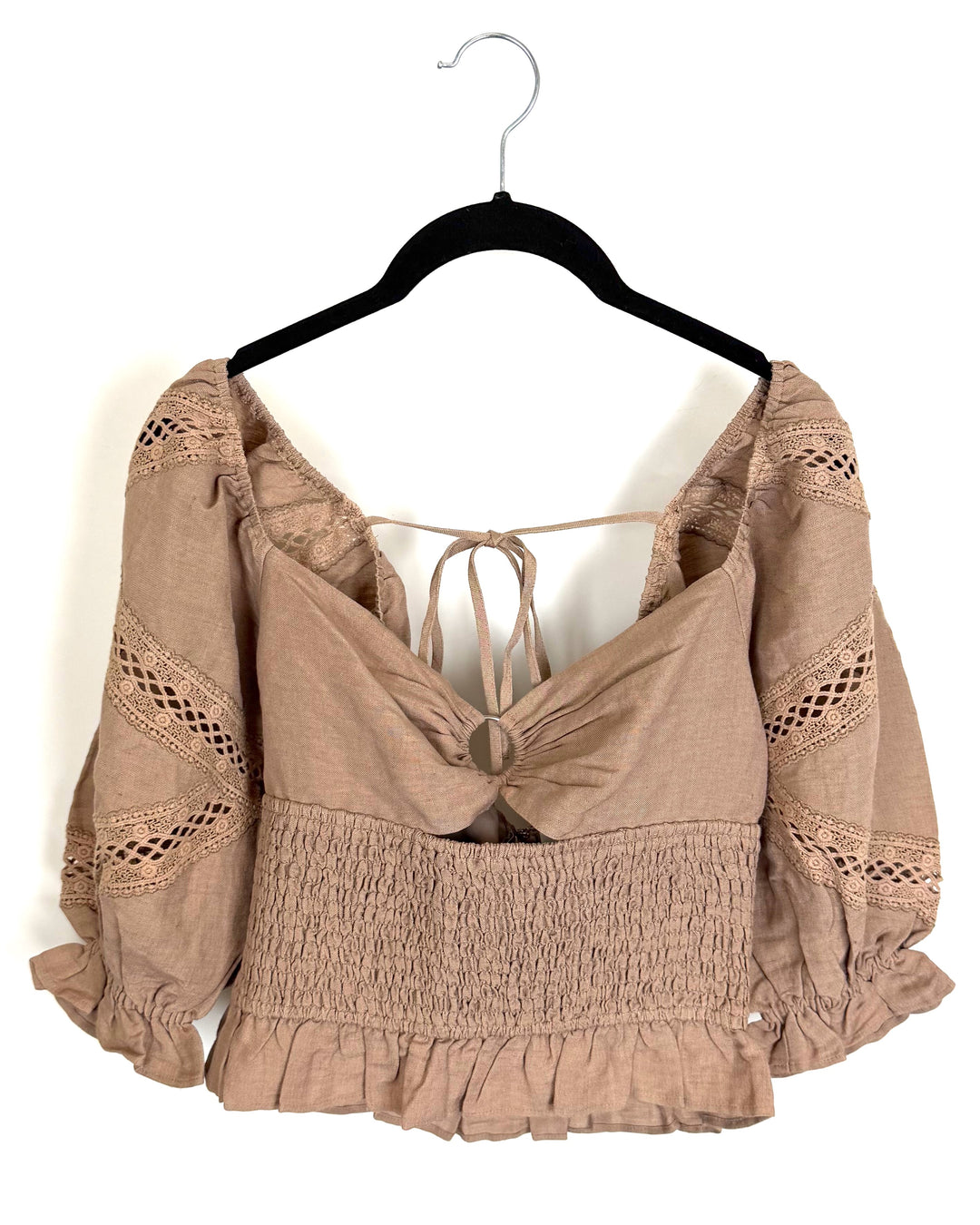 Taupe Lace Cut-Out Blouse - Size 4/6