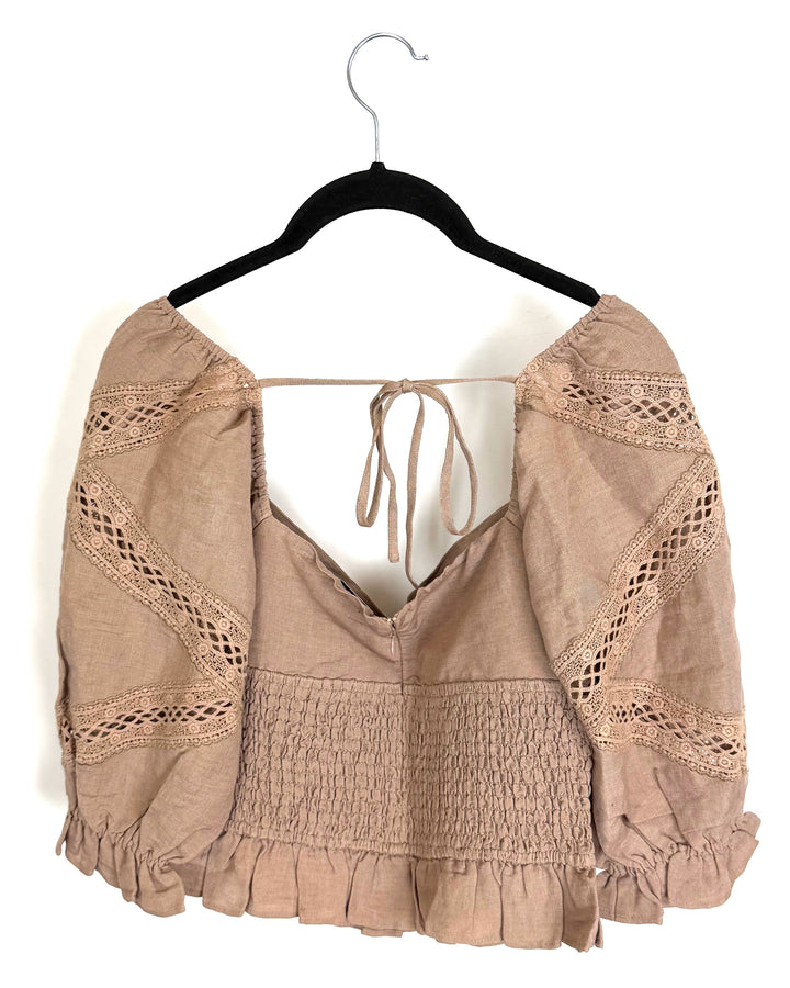 Taupe Lace Cut-Out Blouse - Size 4/6