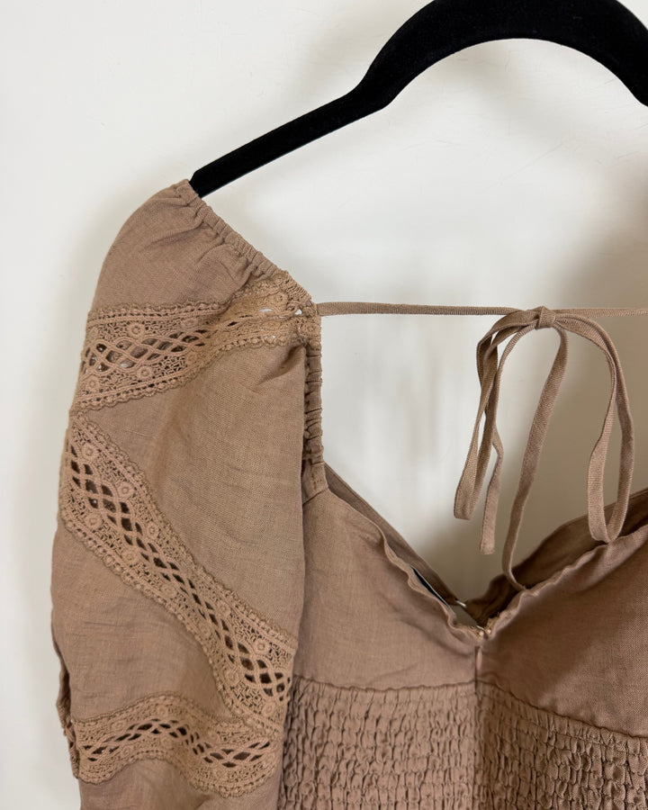 Taupe Lace Cut-Out Blouse - Size 4/6