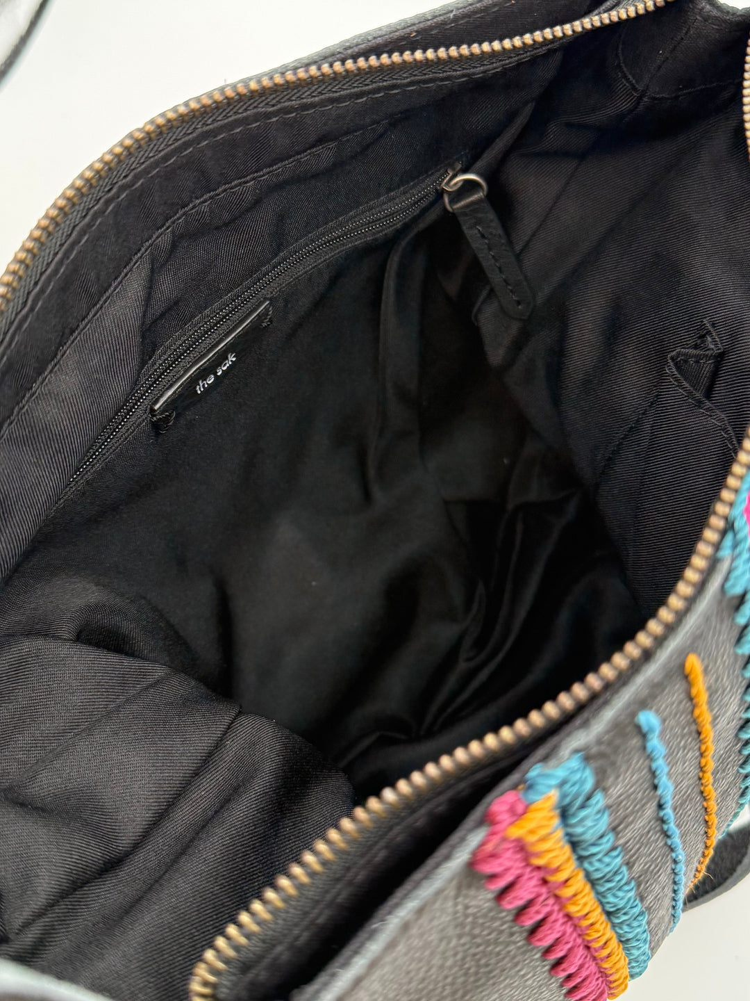 Black Crossbody Bag with Multicolor Stitch