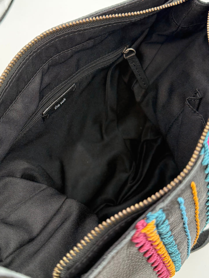 Black Crossbody Bag with Multicolor Stitch