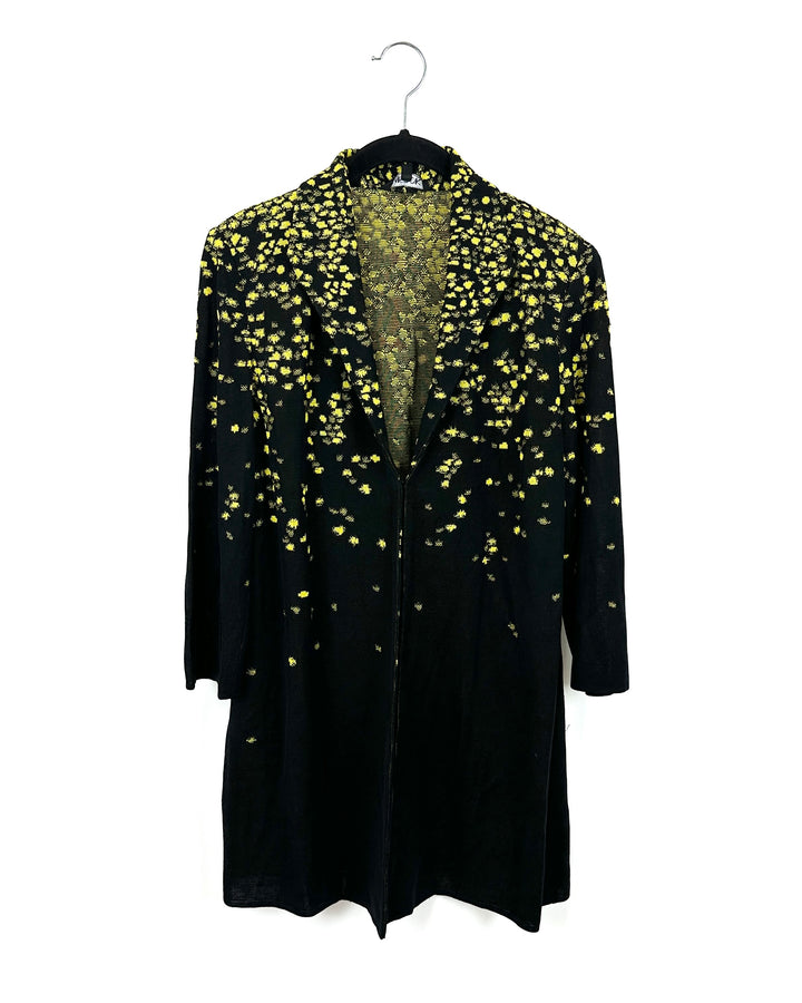 Long Black and Yellow Speckled Cardigan - Size 2/4