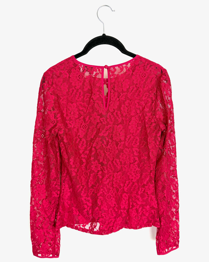 Raspberry Sheer Lace Top - Size 4/6