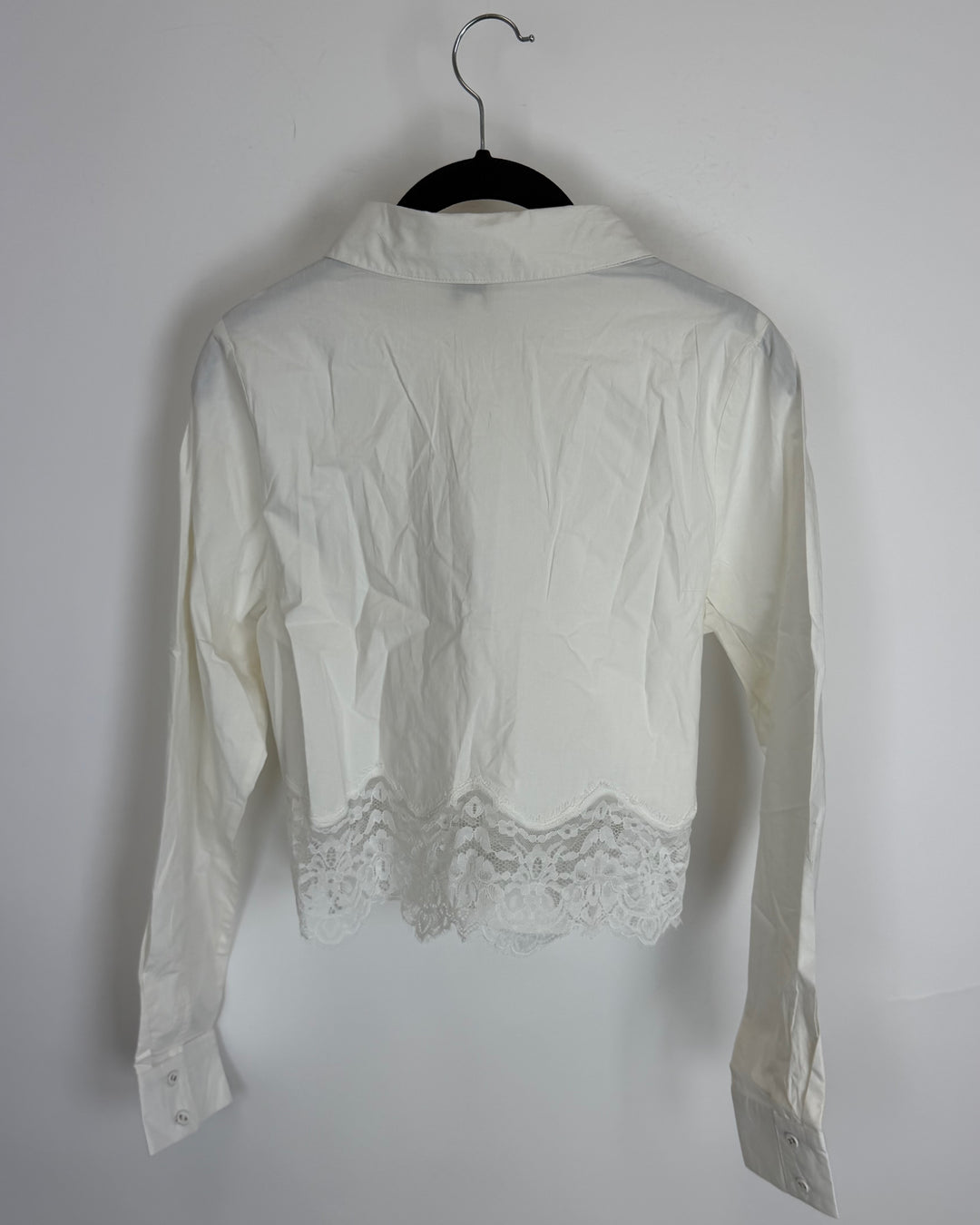 White Lace Hem Button-Up Shirt - Size 2/4