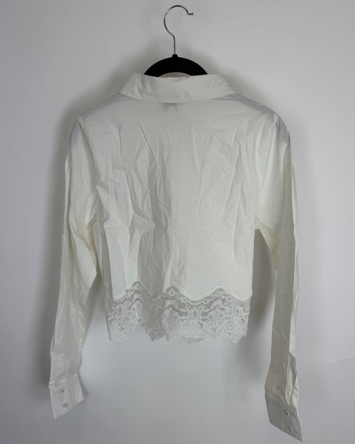 White Lace Hem Button-Up Shirt - Size 2/4