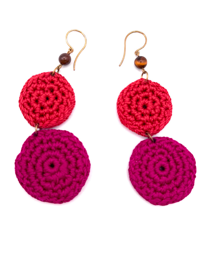 Red and Purple Knit Dangle Earrings