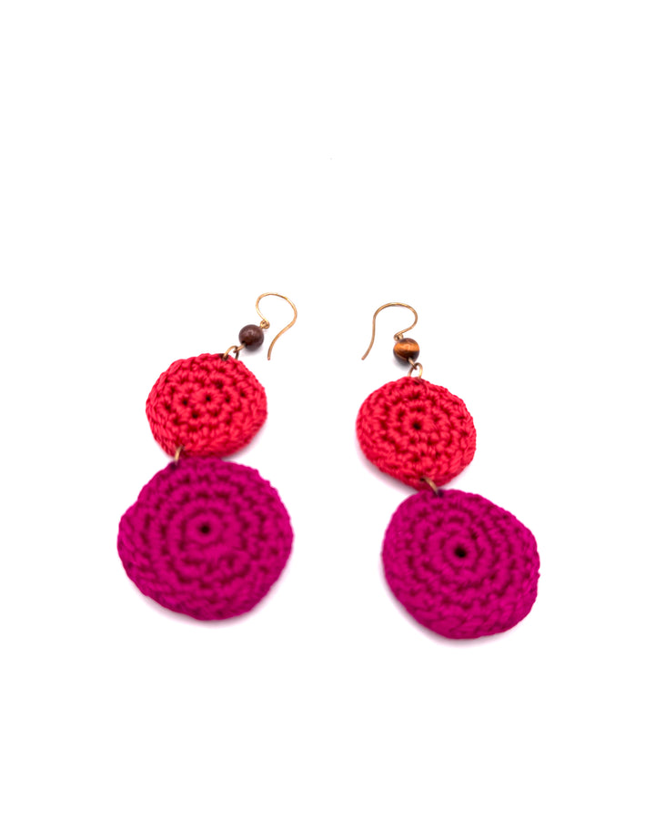 Red and Purple Knit Dangle Earrings