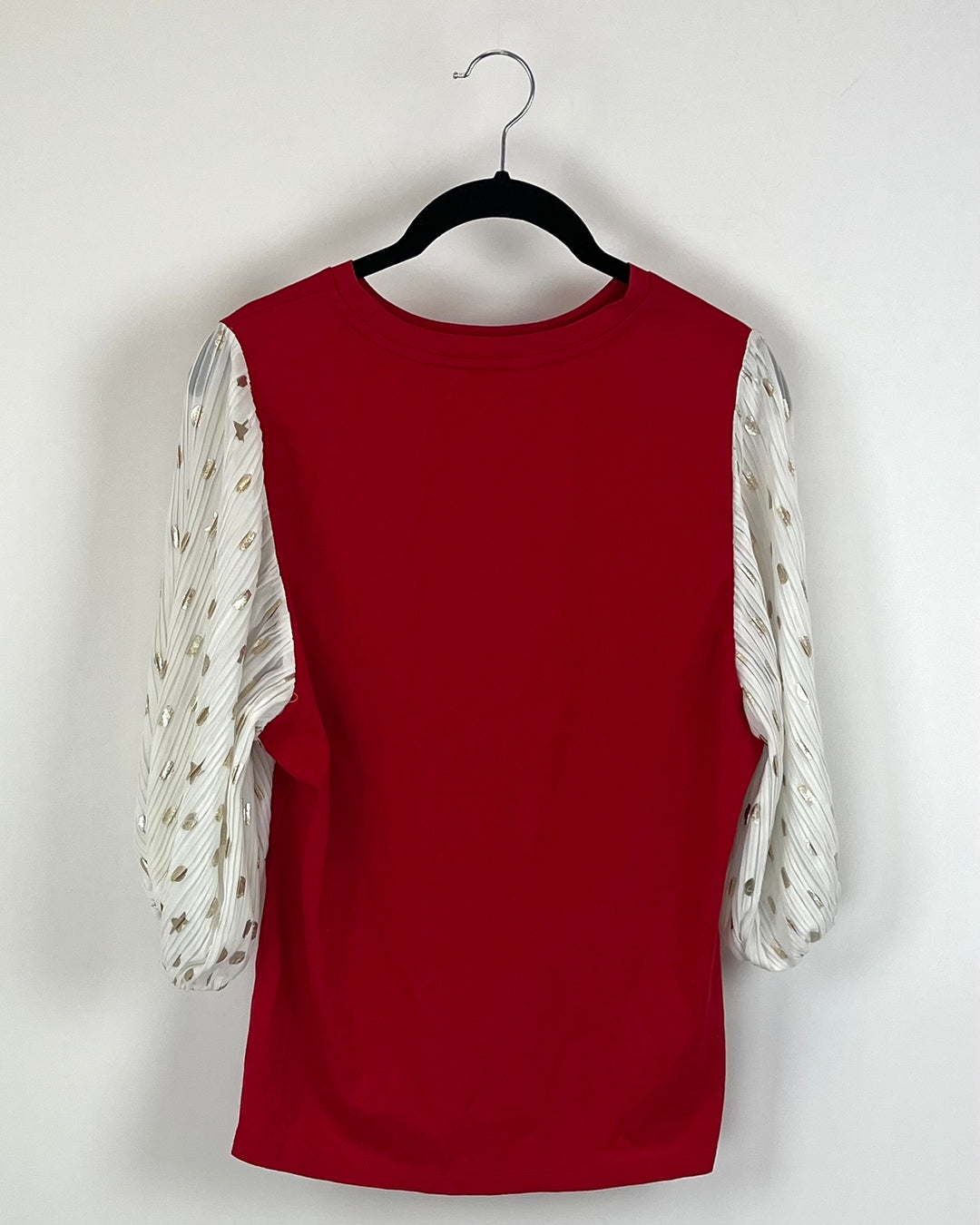 Red Top With White Cropped Sleeves - Size 2-4