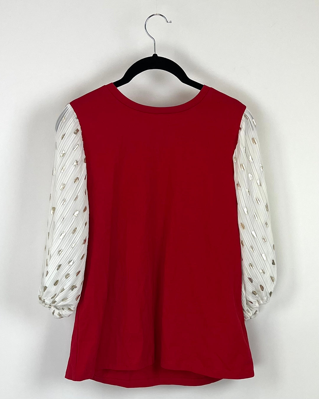 Red Top With White Cropped Sleeves - Size 2-4