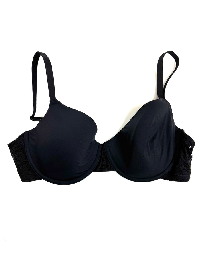 Jet Black Lightly Lined Lace Bra - 34D