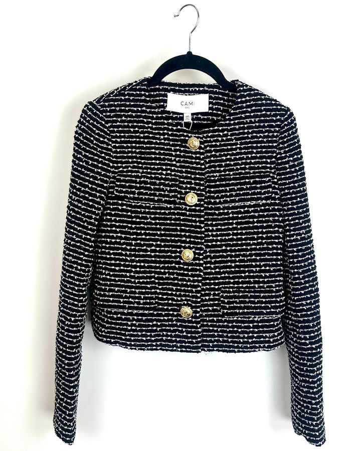 Black Cropped Tweed Jacket - Size 000/00