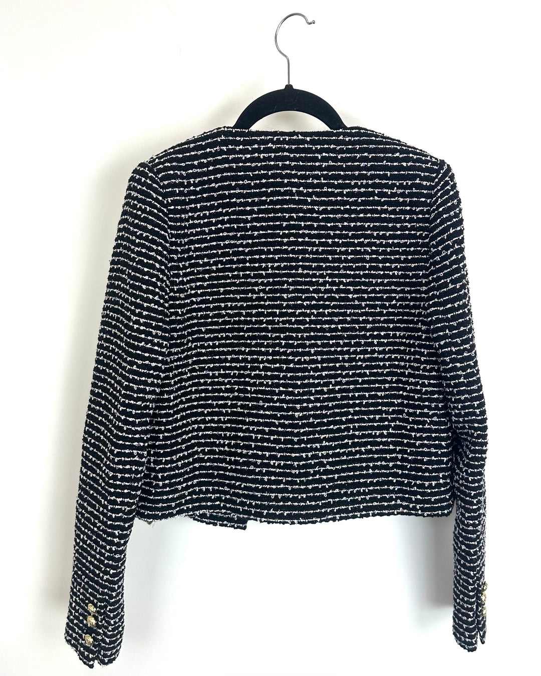 Black Cropped Tweed Jacket - Size 000/00