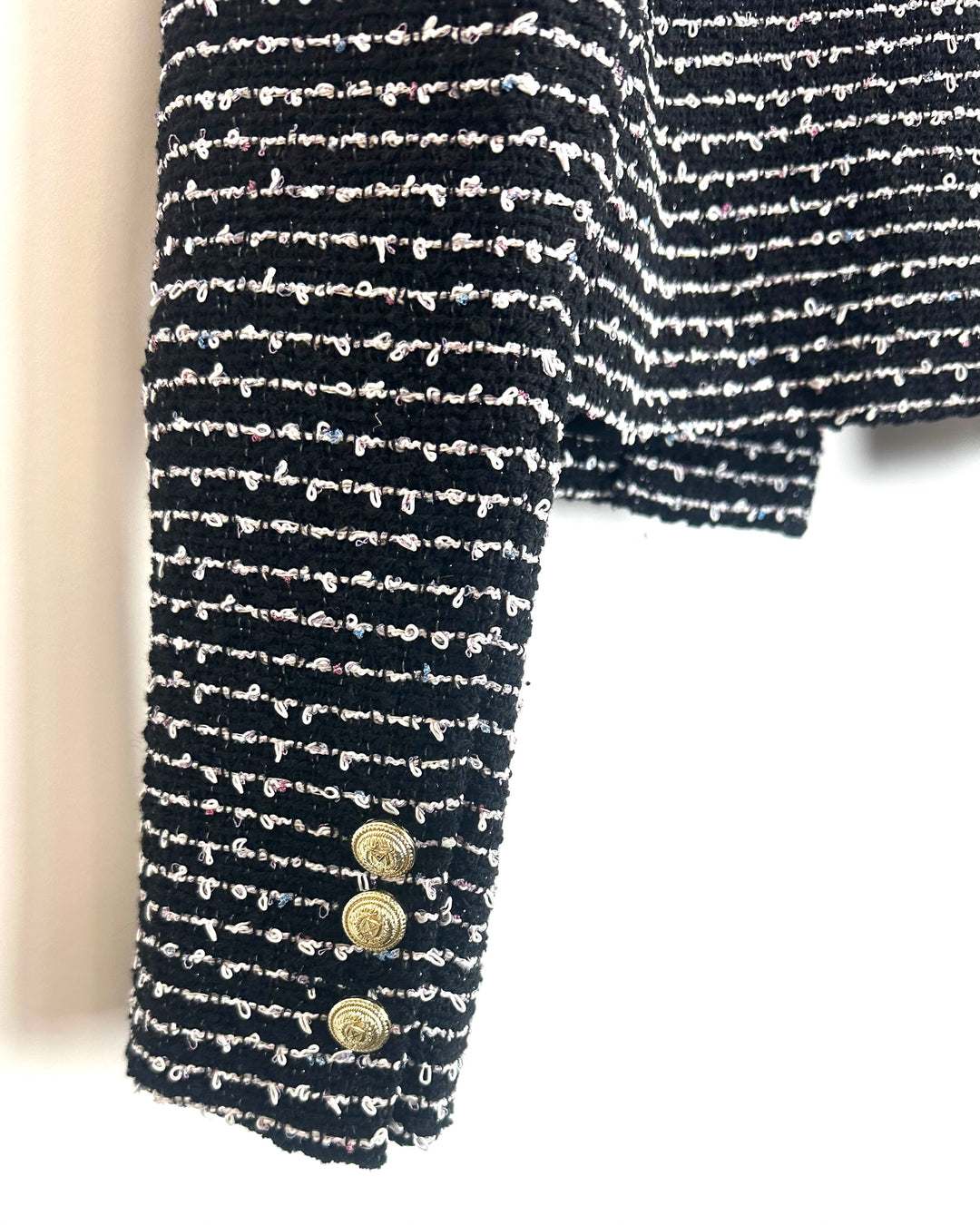 Black Cropped Tweed Jacket - Size 000/00